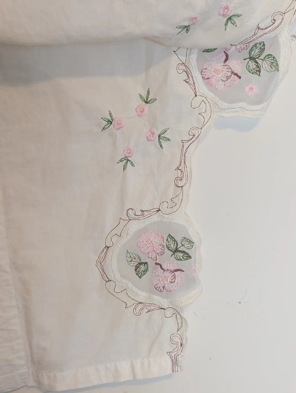 Vintage Cottage Chic Embroidered Valance Pair Romantic Floral Curtain 2 Panels
